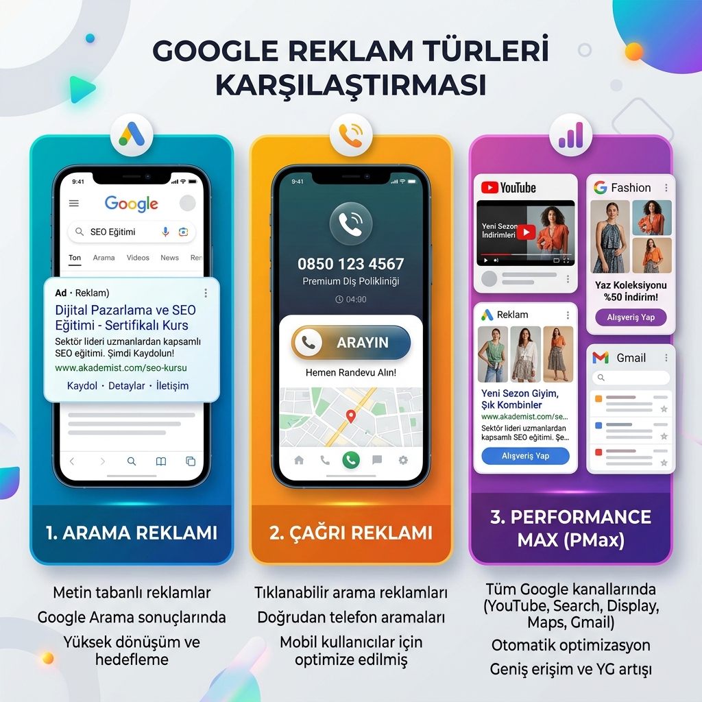 Google Ads kampanya türleri karşılaştırması