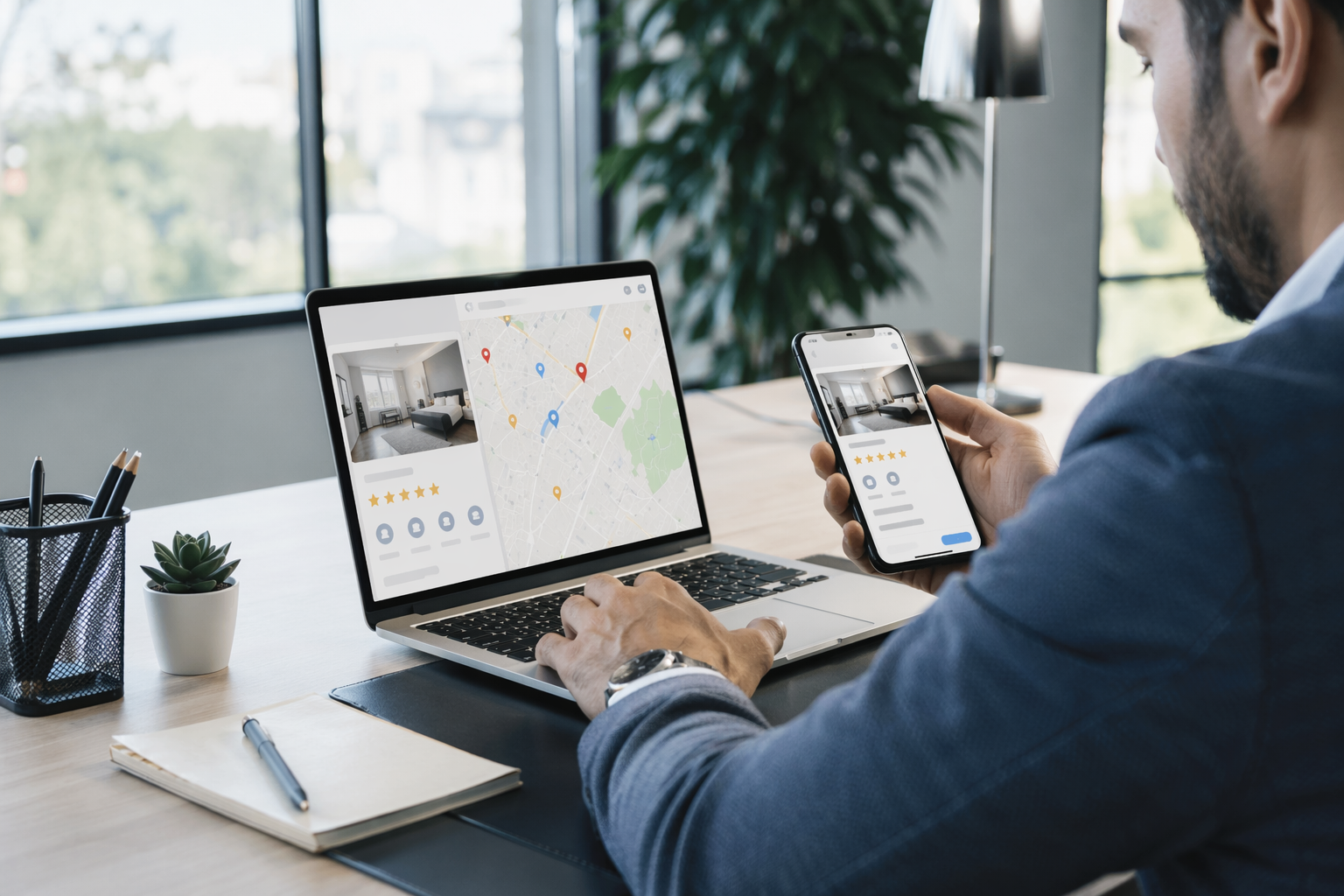 Google harita kaydı için Google Haritalar sonuçlarını inceleyen işletme sahibi